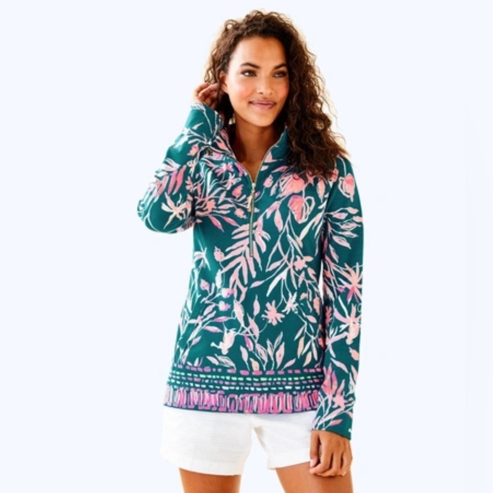 Lilly Pulitzer It’s Prime Time Teal Monkey Print Tidal Wave Skipper Popover